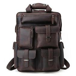 Men's Real Leather 17" Laptop Bag Backpack Large Hiking Trav