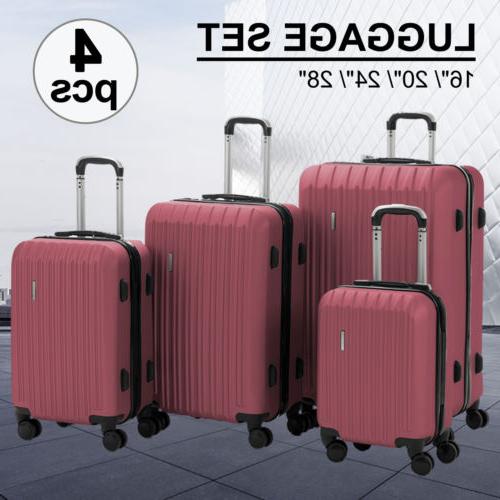 Travel Set Abs Spinner Bag Suitcase W/ Lock Red 16" 20" 24" 