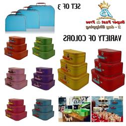 3 Piece Set Suitcase Train Case Retro Antique Travel Unique 